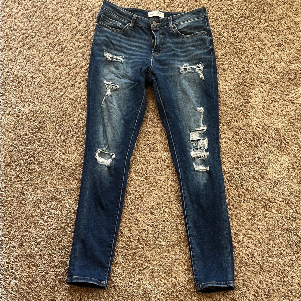 BKE Women's Dark Blue Distressed Skinny Jeans